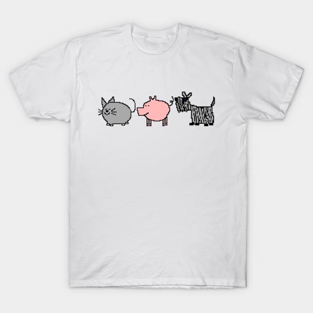 Pixelart Cute Animals Cat Pig Dog T-Shirt by ellenhenryart